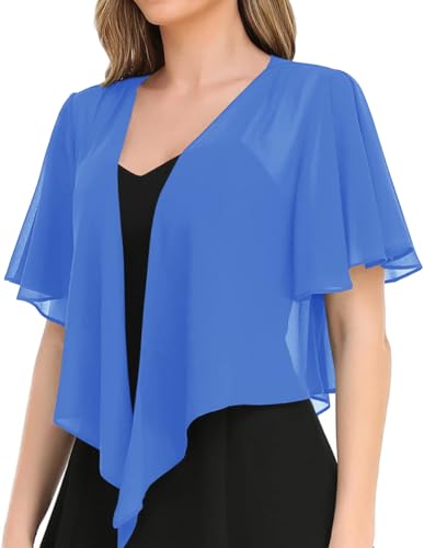 Image of Women's Solid Puff Sleeve Kimono Short Cardigan Loose Cover Up Casual Blouse Top Chiffon