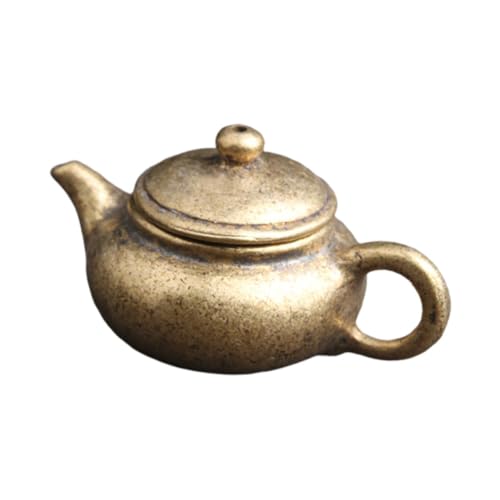GRIRIW Decorazione Teiera Ottone Antico Vintage da Tavolo Ornamento Ottone Retro per Casa e Ufficio Elemento Decorativo con Finitura Artigianale e Dettagli Dipinti Mano
