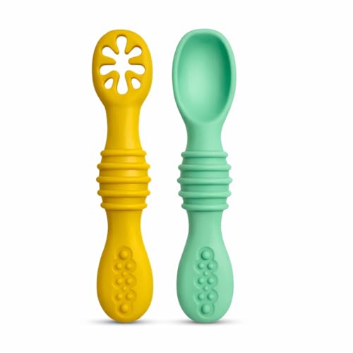 Image of TONY STARK Baby Weaning Spoon Set of 2, Spoons Feeding, Silicone Spoon for Baby 6 to 12 Months, Gum Friendly, BPA Free, Soft & Durable Self-Feeding Spoons
