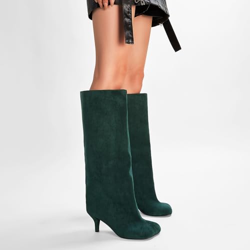 Nude Knee High Suede Boots for Women Square Toe Stiletto Heel Long Boots Wide Calf Pull On Tall Boots Fashion Comfortable Fall Boots2