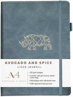 Lined Notebook A4 by Avocado and Spice® with Gift Box & Velvet Bag  Note Pads for Work A4 - Hardback Notebook A4 - Vegan Friendly Leather Notebook with 200 Thick Pages (Grey, Lined)