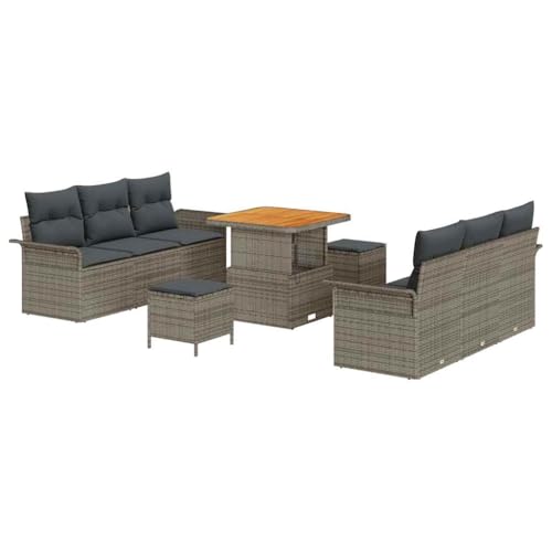 vidaXL 9-teiliges Garten-Sofa-Set in Grau aus Poly-Rattan mit Kissen – wetterfeste Möbel für den Außenbereich. Modulare Lounge-Couch für die Terrasse und gesellige Runden.