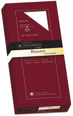 SOUTHWORTH Company R1410L 100% Cotton #10 Resume Envelope, White, 24 lbs., Wove, 50/Box