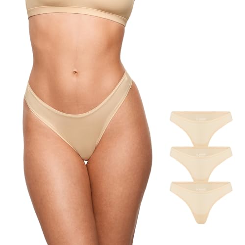 Image of INLYRIC Women's Inbarely Soft Thong - No Show Sexy Panties Breathable V-waisted Ladies Underwear 3 Pack