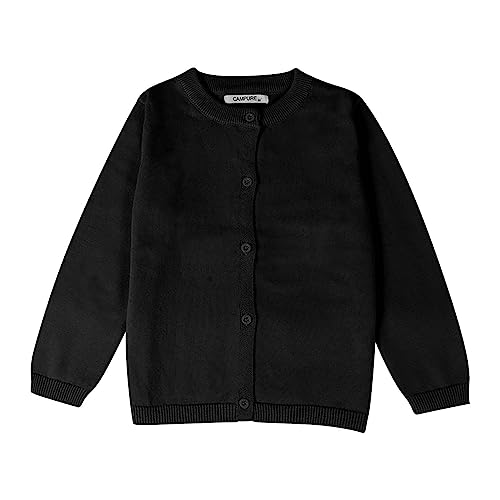 Girls' and Toddler Long Sleeve Button Front Cardigan Solid Crewneck Knitted Sweater Coat Tops Basic (Black, 4-5 Years)