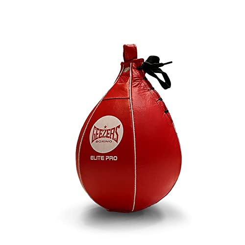 Geezers Boxing Elite Pro Speedball, Boxing Speed Bag for Training, Leather Punching Bag Speed Ball for Ceiling, Hanging Speed Balls (S, Red)