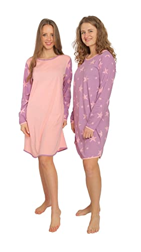 Consult-Tex Damen Nachthemd Langarm 2er Pack, Baumwolle-Jersey Nachtwäsche, Schlafhemd Sleepshirt, Big-Shirt, Schlafkleid DW111 (48/50) Cover