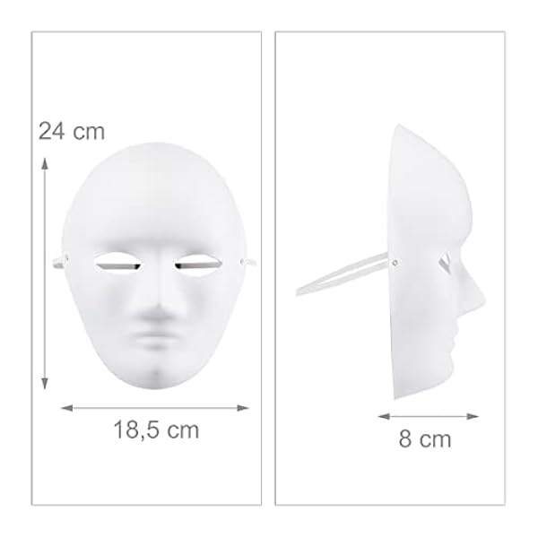 Relaxdays 80x Maschera, Set da Decorare & Dipingere, Carnevale, in Cartone, per Travestimenti, 24x18,5x8 cm, Bianco