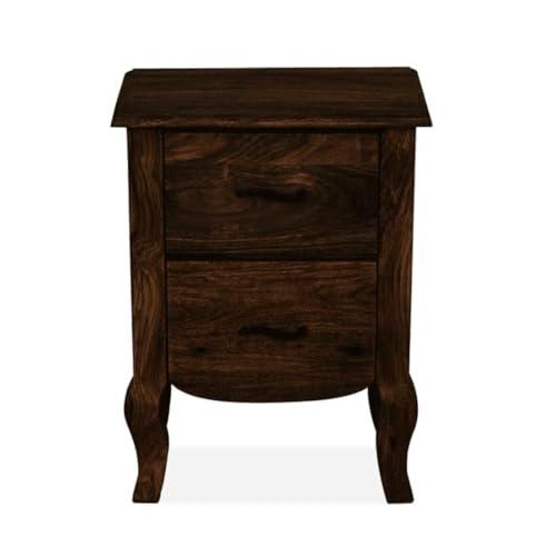 Image of Sheesham Wood Side Tables for Bedroom with 2 Drawers | End Table for Living Room, Bedroom | Wooden Night Stand Side Table for Bedroom | Walnut Finish