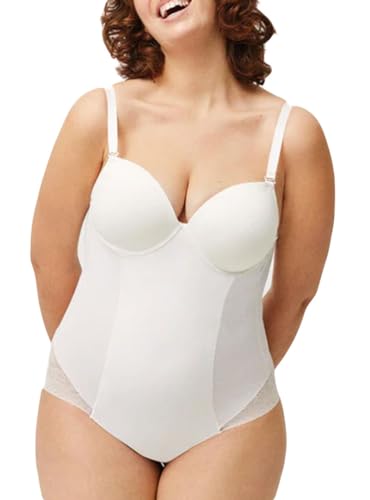 Isabel Mora - 19619 Body Sra Relleno con Aros Reductor, Espalda Baja Tirantes Desmontables. Incluye Tirantes Silicona. Efecto Tanga con Encaje. Color: Cava Talla: 85