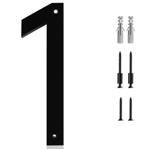 10 Inch Modern House Number 1 Flush or Floating Mount Frosted Matte Black Acrylic Visible Address Number for Home Weatherproof Door Porch Exterior Floating House Easy Installation With Screw Set No.1