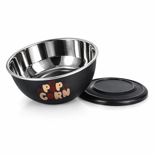 Image of Microwave Safe Stainless Steel Mixing Bowl Set with Lids - Set of 3 (500ml, 800ml, 1250ml) - Euro Style Food Storage Containers Classic Popcorn