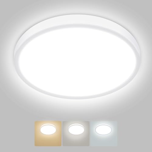 Hepside Plafoniera LED Soffitto, 16CM Lampada da Soffitto, 3000K/4000K/6500K 3 CCT Regolabili Luce Soffitto, Impermeabile Rotonda Plafoniere Bagno per Cameretta, Soggiorno, Balcone, Corridoio, Ufficio