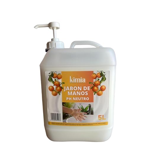 KIMIA - Jabón de Manos PH Neutro 5L + Dispensador | Aroma Cítrico a Naranja | Jabón Líquido | Respeta Equilibrio Natural de la Piel | Refrescante Fragancia | Limpieza Efectiva y Suave