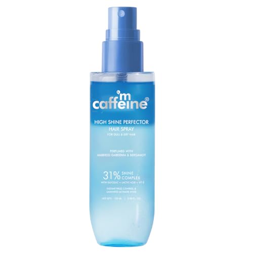 Image of mCaffeine Anti-Frizz Perfume Hair Spray For Instant Gloss| 31% Shine Complex with Glycolic Acid | Adds Shine, Heat & Humidity Protection, Lightweight Formula| Long Lasting Floral Perfume- 100ml