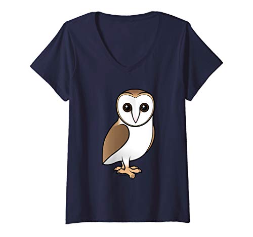 Womens Cute Cartoon Barn Owl Bird Lover Gift Idea from Birdorable V-Neck T-Shirt