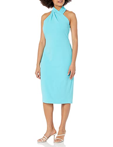 London Times Women's Pleated Neck Halter Sheath Dress Guest of Event Occasion