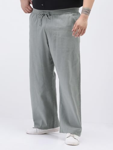 Image of Urbano Plus Men's Loose Fit Solid Linen Blend Trousers Non-Stretchable
