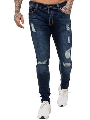 989Zé ENZO Mens Skinny Ripped Jeans Casual Stretch Distressed Denim Pants3