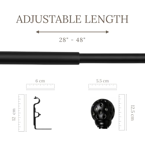 Image of 28 inch-48 inch Adjustable Double Curtain Rod For Door & Windows With Brackets Set Curtains Hanging Extendable Iron Metal Pipe Holder With Perforated Black Metal Finial (Black, 0.75 inch Diameter)