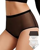 CULAYII High Waisted Underwear for Women Stretch Cheeky Panties for Women Mesh Full Coverage Briefs Sexy See-Through Womens Underwear Pack(XL)