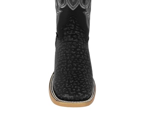 Texas Legacy Mens Black Cowboy Boots Bull Bison Neck Print Leather Square Toe4