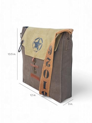 Image of The House of tara Sturdy Cotton Canvas Messenger Bags for Men and Women | With two Magnetic Snap Buttons Flap Closure, Adjustable Body Strap & Multiutility Lobster Hook (Brown Beige)