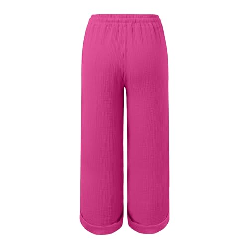 Pantalon femme rose XL en coton extensible coupe droite fluide