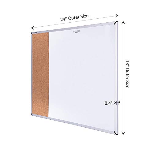 White Board & Cork Bulletin Board, 24\" X 18\", Combination Dry Erase Board & Cork Board, Vision Board for Home, Office, School - Includes 6 Magnetic Markers, 1 Eraser, 2 Strong Magnets and 10 Pins. - Thumbnail 2