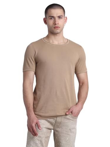Image of JACK & JONES Short Sleeves Round Neck Cotton Raw Edge Slim Fit T-Shirt
