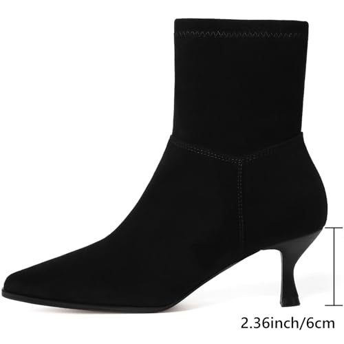 RIBONGZ Ankl Boots for Women Stiletto Kitten Heel Sexy Cowgirl Booties Side Zipper Pointed Toe Low heels Fall Dressy Mid Calf Short Fashion Winter Leather or Suede Work Party Office Shoes2