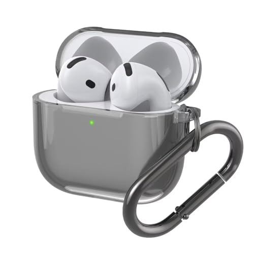 BoerHang Cover Compatibile con AirPods 4 2024, TPU Antiurto Trasparente Semplice [LED Frontale Visibile] Compatibile con AirPods 4 2024.Nero trasparente