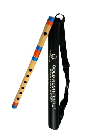 Image of F Sharp Medium Professional Right Handed Bamboo Flute 15 inch Size 38 Cm Length With Carry Bag The Gold Rush Flute is Winner of Guineas Book World Recorder (FSMPBF3310)