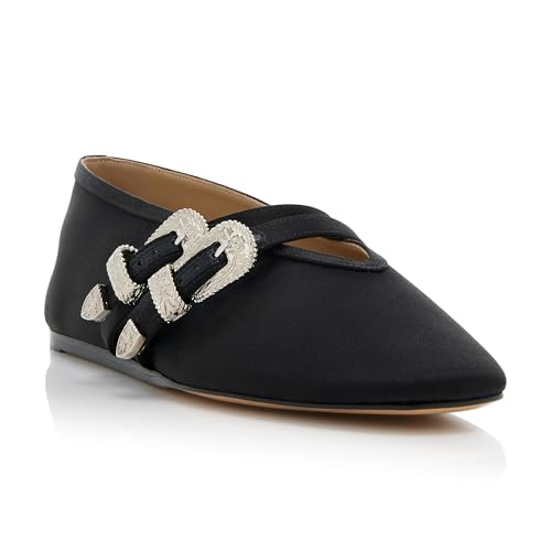 Arqa Women's Western Buckles Ballet Flats Dressy Comfortable Work Office Low Heel Flats Wedding Slip on Round Toe Ballerina Shoes4