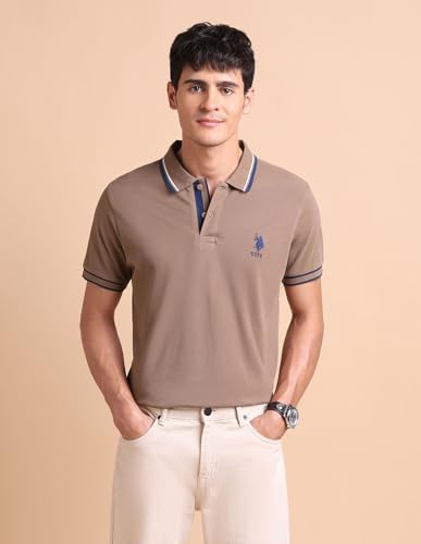 Image of U.S. Polo ASSN. Solid Slim Fit Polo T Shirts for Men - 100% Cotton, Half Sleeves Mens Tshirt