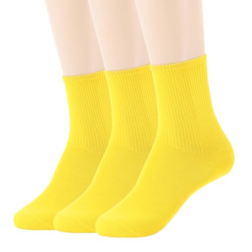 Image of Womens Colorful Basic Sock -Unique Knit Cotton Crew Socks 3 Pack