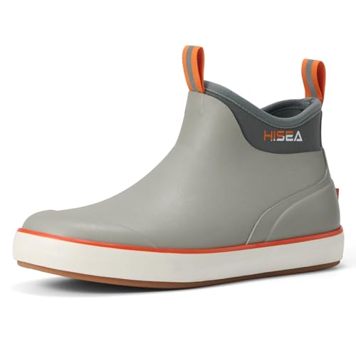 HISEA Men's Deck Boots, Wide Toe Mens Rain Boots Waterproof Fishing Boots Anti-Slip Ankle High Breathable Neoprene Lining Rubber Boots