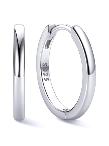 Image of ChicSilver 925 Sterling Silver Huggie Hoop Earrings Small Hoop Earrings for Women Hypoallergenic Silver Huggie Earring Cartilage Earrings for Women (6 /8 /10 /12 /14 /16 /18 /20MM)