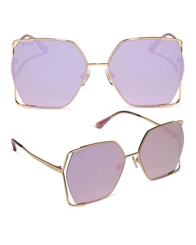 DIFF Donna IV Oversized geometric sunglasses for women UV400, Gold + Taupe Mirror