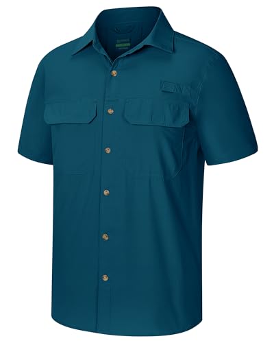33,000ft Hemd Herren Kurzarm UPF50+ UV Schutz Outdoorhemd Schnelltrocknend Freizeithemd Funktionshemd Wanderhemd für Angeln Safari Reisen Golf Dunkelblau XL