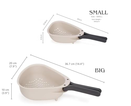 Image of Beige Colander - Folding Handle for Space Saving, Perfect for Rinsing Vegetables, Pasta, Berries, Grains - Compact Kitchen Strainer (1 Pcs) (Set)