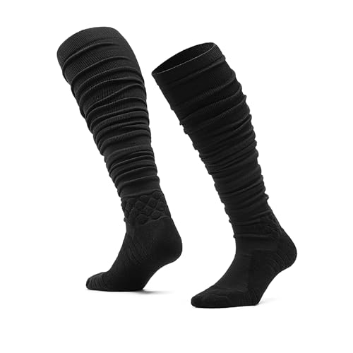 Scrunch Football Socks, Extra Long Padded High Performance Compression Soccer Socks for Men and Youth Boys