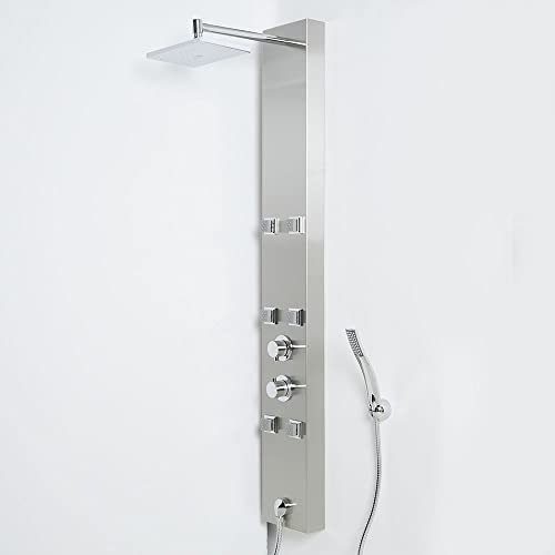 Milano Easton Exposed Thermostatic Shower Tower Panel Rainfall Head Handset Body Jets - Chrome