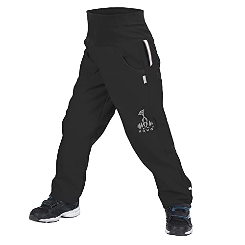 unuo Pantalones softshell para niños, con forro polar, resistentes al agua y al viento, transpirables, para exteriores, funcionales, para el tiempo libre, Negro , 104-110 cm