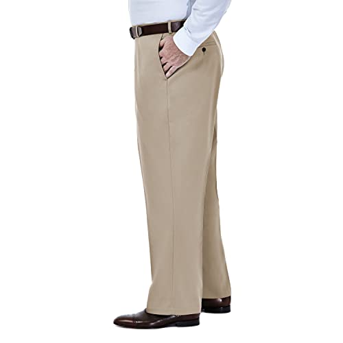 Haggar Men's Premium No Iron Khaki Classic Fit Expandable Waist Flat Front Pant Reg. and Big & Tall Sizes Underpants - Image 3