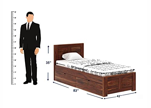 Image of WOODLAB Furniture Single Size Bed with Drawer Storage Wooden Single Cot Bed for Bedroom Home (Honey Finish)
