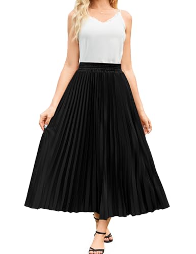 Flygo Pleated Skirts for Women Elastic High Waist A-Line Midi Skirt Casual Flowy Swing Pleated Skirt4