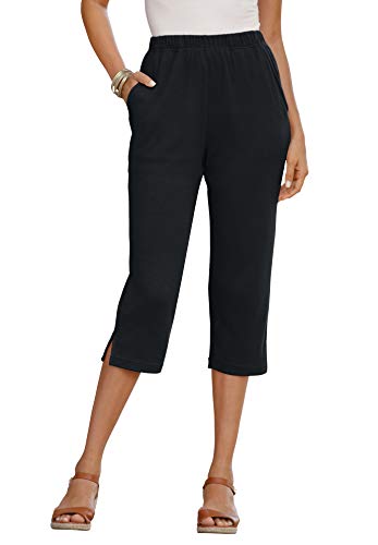 Roamans Women's Plus Size Soft Knit Capri Pant Pull On Elastic Waist - L, Black