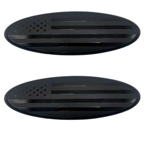 Image of 2 Pack Compatible for 2004-2014 F150 Front Grille Rear Tailgate Emblem, 9 inch Black Oval American Flag Emblem Fits 11-14 Edge, 11-16 Explorer, 06-11 Ranger, 07-14 Expedition