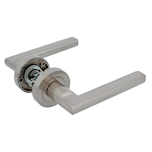 Amig - Ensemble de poignées de porte - Rosace en zamak Ø52 mm - Poignée en aluminium 120 mm - Axe carré 8 mm - Nickel brossé